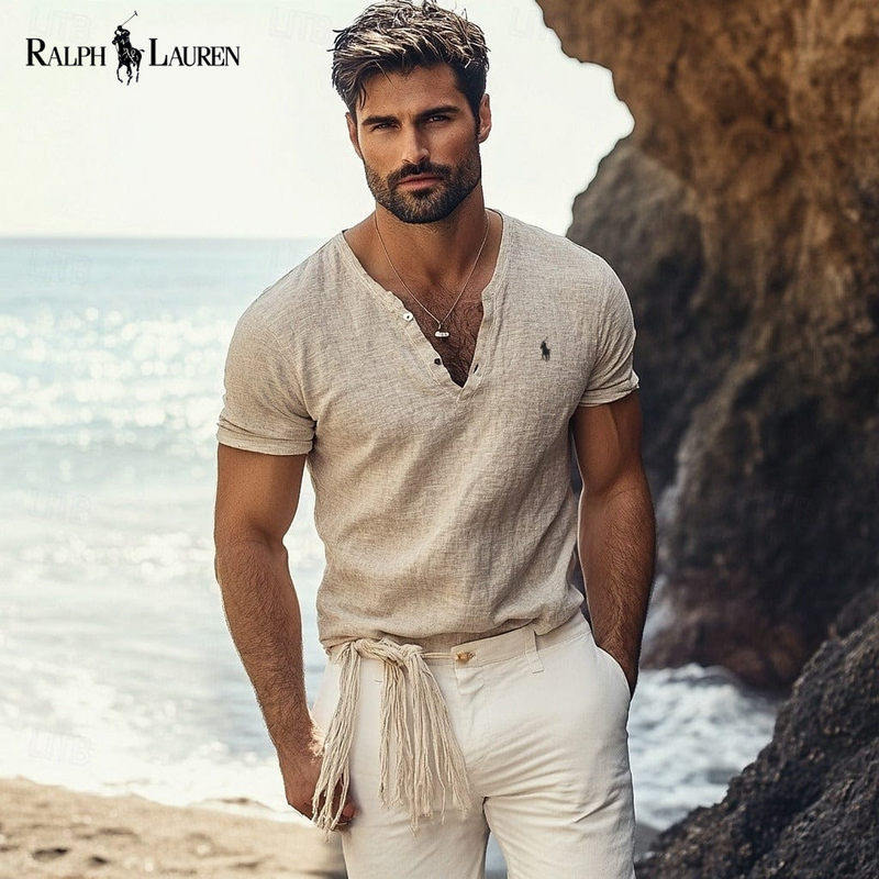 Rаlрh Lаurеn - Azure Coast Linen-Cotton V-Neck Shirt