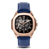 The Avalon Rose Gold + Blue Leather Croc Pattern Strap