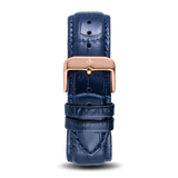 The Avalon Rose Gold + Blue Leather Croc Pattern Strap