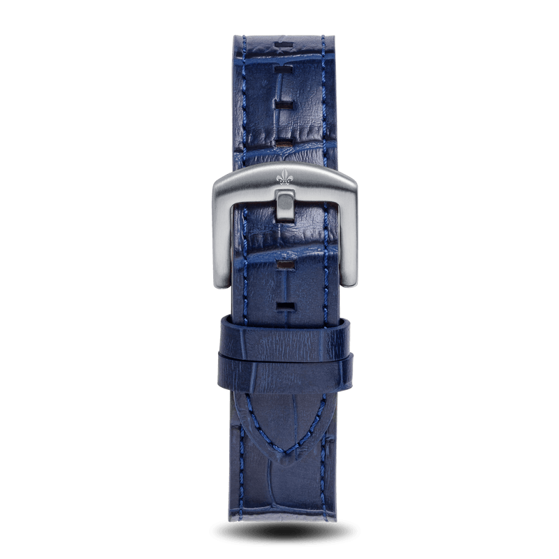 Prague Skeleton Automatic Deluxe - Silver + Blue Leather Strap