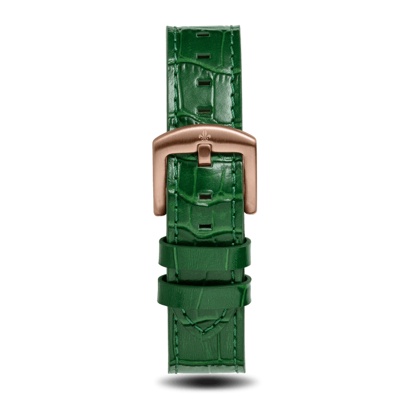 Prague Skeleton Automatic Deluxe - Rose Gold + Green Leather Strap