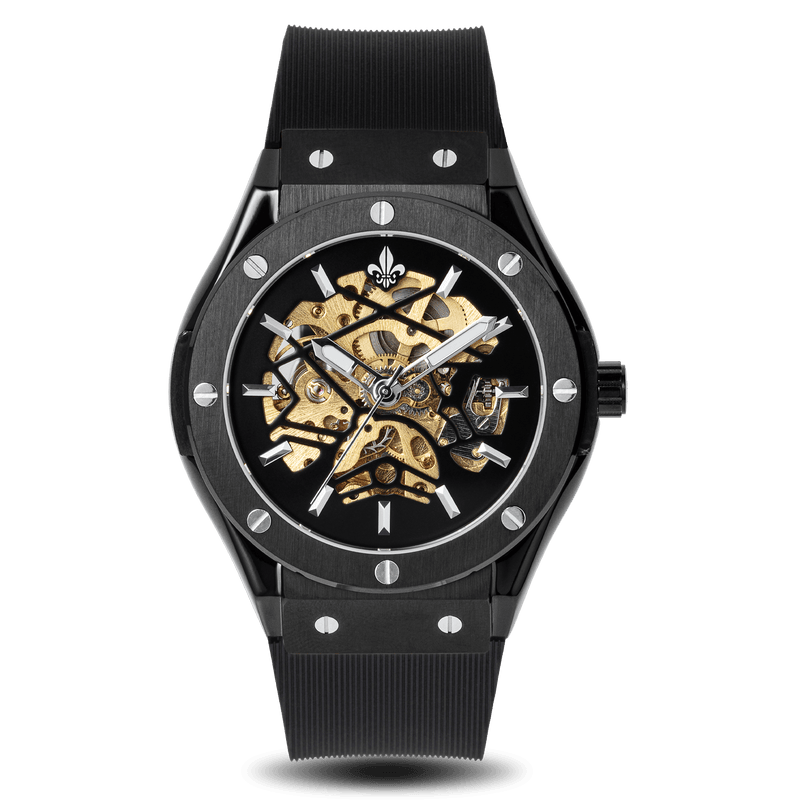 Prague Skeleton Automatic Deluxe - Black + Black Link Strap