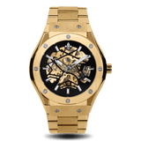 Prague Skeleton Automatic Deluxe - Gold + Gold Link Strap