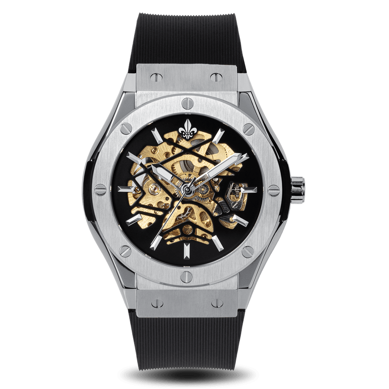 Prague Skeleton Automatic Deluxe - Silver + Silver Link Strap