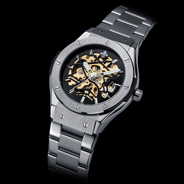Prague Skeleton Automatic Deluxe - Silver + Silver Link Strap