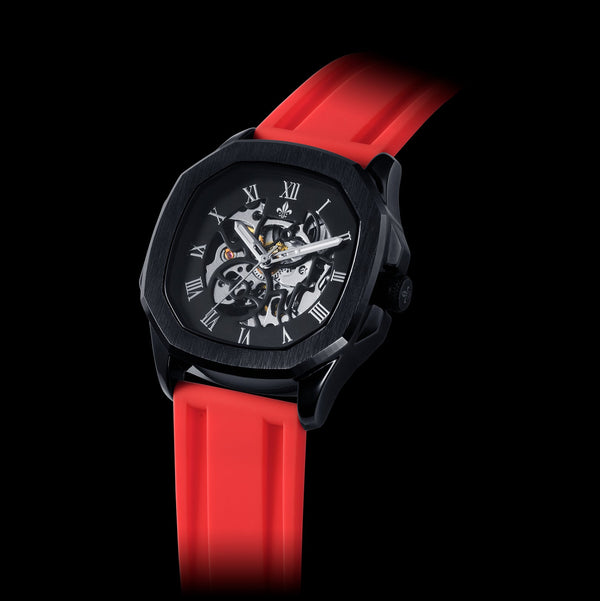 The Avalon Black + Red Silicone Strap