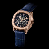 The Avalon Rose Gold + Blue Leather Croc Pattern Strap